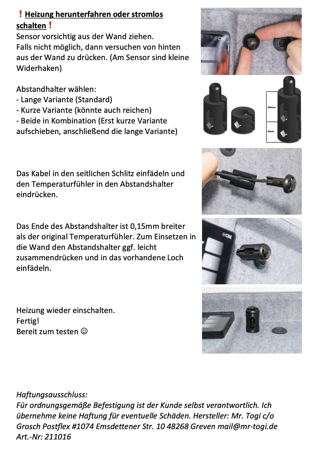 Abstandshalter Truma/Alde Temperaturfühler